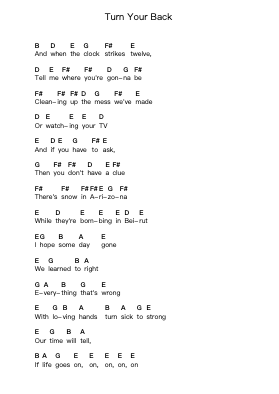 Turn Your Back Piano letter notes by Billy Talent - Arr.Corrie