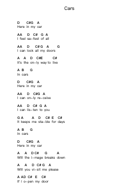 Cars Piano letter notes by Fear Factory - Arr.Woolfleen Juskirk