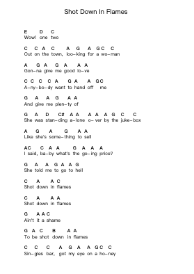 Shot Down In Flames 鋼琴字母譜由 AC/DC - 編曲 Crichriet Hawreen