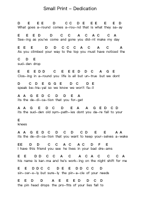 Small Print - Dedication Piano letter notes by Misc Unsigned Bands - Arr.Lanme