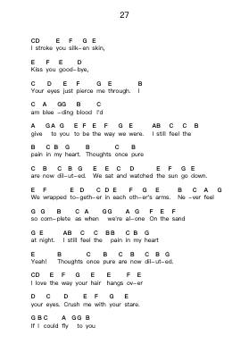 27 Piano letter notes by Biffy Clyro - Arr.Keatsshua Beareade
