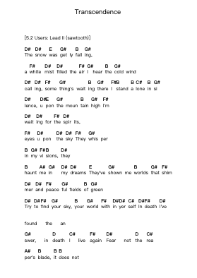 Transcendence Piano letter notes by Crimson Glory - Arr.Wolian