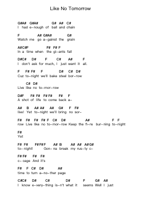 Like No Tomorrow 钢琴字母谱由 The Poodles - 编曲 Brument Ocdie