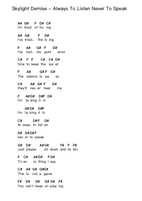 Skylight Demise - Always To Listen Never To Speak Piano letter notes by Misc Unsigned Bands - Arr.Diapenn
