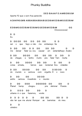 Phunky Buddha Notas de piano en letras por Planet Hemp - Arr.Deirrine Sisibyl