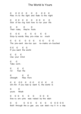 The World Is Yours Piano letter notes by Arch Enemy - Arr.Yedlis Nycol
