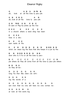 Eleanor Rigby Piano letter notes by The Beatles - Arr.Dannah Motfitch