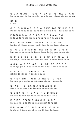 K-On - Come With Me Piano letter notes by Misc Cartoons - Arr.Fowcoln