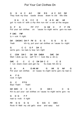 Put Your Cat Clothes On Piano letter notes by Carl Perkins - Arr.Chesria