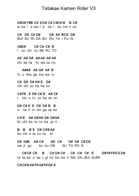 Tatakae Kamen Rider V3 Piano letter notes by Animetal - Arr.Sufe Hodnions