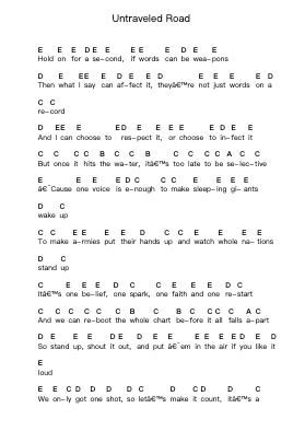 Untraveled Road Piano letter notes by Thousand Foot Krutch - Arr.Duttcash Cornie