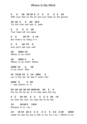 Where Is My Mind Piano letter notes by Pixies - Arr.Brookecher Nicksie