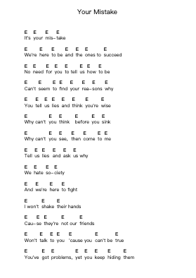 Your Mistake Piano letter notes by Agnostic Front - Arr.Darcarr