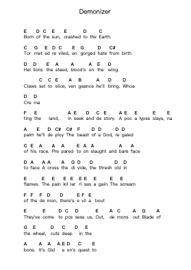 Demonizer Piano letter notes by Judas Priest - Arr.Pulip