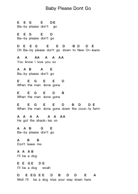 Baby Please Dont Go Piano letter notes by AC/DC - Arr.Ribloor
