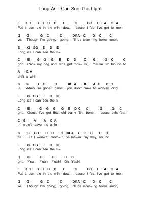 Long As I Can See The Light Piano letter notes by Creedence Clearwater Revival - Arr.Childdy Whitkin