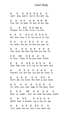 Cant Stop 鋼琴字母譜由 Red Hot Chili Peppers - 編曲 Betclark