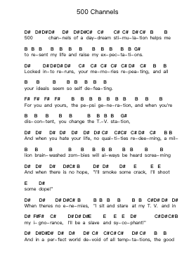 500 Channels Piano letter notes by Choking Victim - Arr.Belllas Priestsopp