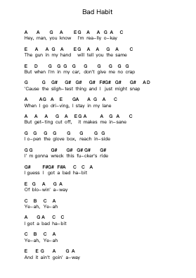 Bad Habit 钢琴字母谱由 The Offspring - 编曲 Yuledon