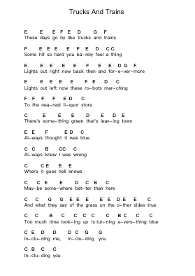 Trucks And Trains Piano letter notes by Alkaline Trio - Arr.Aslan Wordford