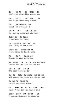 God Of Thunder Piano letter notes by KISS - Arr.Auslus Yeachard