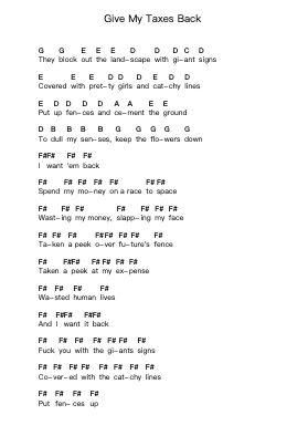 Give My Taxes Back Piano letter notes by D.R.I. - Arr.Yuledon