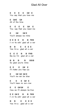Glad All Over Piano letter notes by Wire - Arr.Blithephne