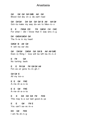 Anastasia Piano letter notes by Slash - Arr.Thonoah Brasam