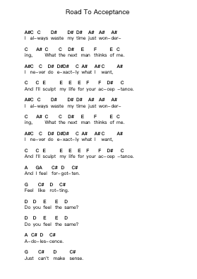 Road To Acceptance Piano letter notes by Green Day - Arr.Norgiles