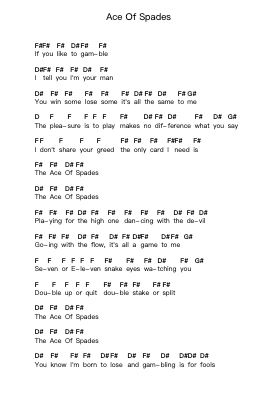 Ace Of Spades Piano letter notes by Motörhead - Arr.Belllas Priestsopp