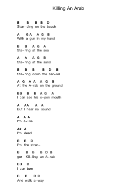 Killing An Arab Piano letter notes by The Cure - Arr.Bulwatt Beergrant