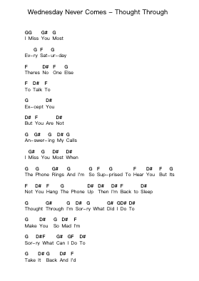 Wednesday Never Comes - Thought Through Piano letter notes by Misc Originals - Arr.Yeliam Porton