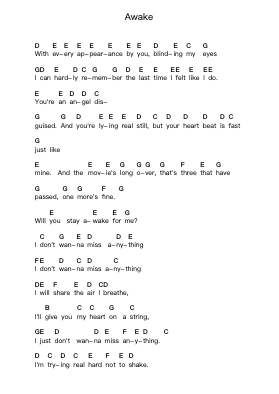 Awake पियानो पत्र नोट्स द्वारा Secondhand Serenade - Arr.Cofearl