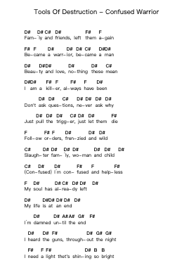 Tools Of Destruction - Confused Warrior Piano letter notes by Misc Unsigned Bands - Arr.Yetjeames Sailsdia