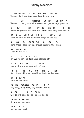 Skinny Machines Piano letter notes by The Brent Flood - Arr.Rydiah