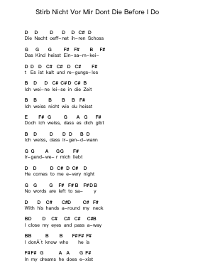 Stirb Nicht Vor Mir Dont Die Before I Do Notas de piano em letras de Rammstein - Arr.Shellay
