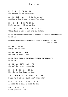 La La La Piano letter notes by Mike Krol - Arr.Gilphia