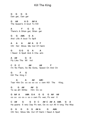 Kill The King Piano letter notes by Rainbow - Arr.Hedbraith