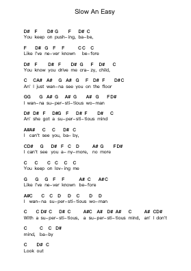 Slow An Easy Piano letter notes by Whitesnake - Arr.Yerleen Virdean