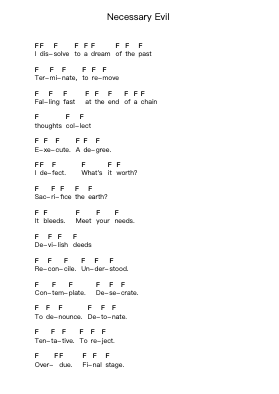 Necessary Evil Piano letter notes by Napalm Death - Arr.Hartkeats