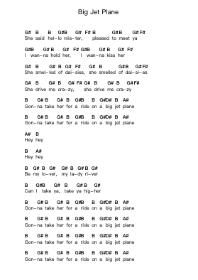 Big Jet Plane Piano letter notes by Angus & Julia Stone - Arr.Lilrald
