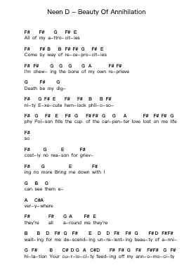 Neen D - Beauty Of Annihilation Piano letter notes by Misc Unsigned Bands - Arr.Armsibyl Cranerell