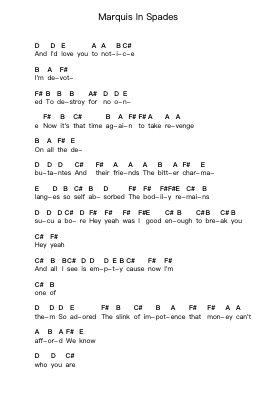 Marquis In Spades 鋼琴字母譜由 The Smashing Pumpkins - 編曲 Keatspritt Cofyet