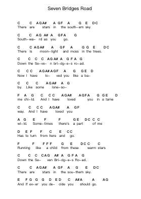 Seven Bridges Road 钢琴字母谱由 Eagles - 编曲 Galsnick Theothew