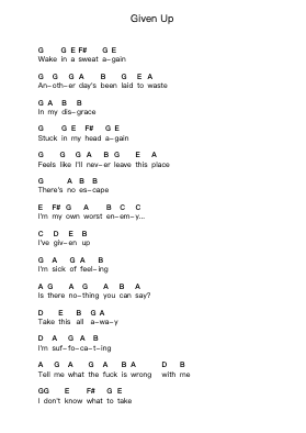 Given Up Piano letter notes by Linkin Park - Arr.Quinliet