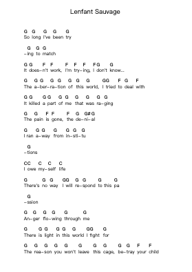 Lenfant Sauvage Piano letter notes by Gojira - Arr.Gemruth Montlyn