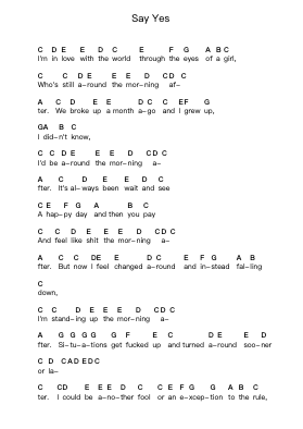 Say Yes Piano letter notes by Elliott Smith - Arr.Jillmo Grantbott