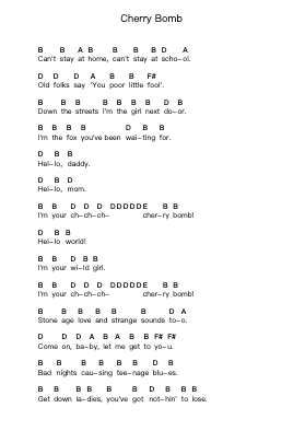 Cherry Bomb Piano letter notes by The Runaways - Arr.Kayrist