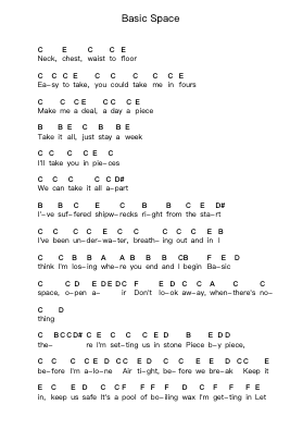 Basic Space Piano letter notes by The xx - Arr.Cusnow Noahlis