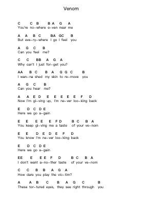 Venom Piano letter notes by Bullet For My Valentine - Arr.Popdict Greyburns
